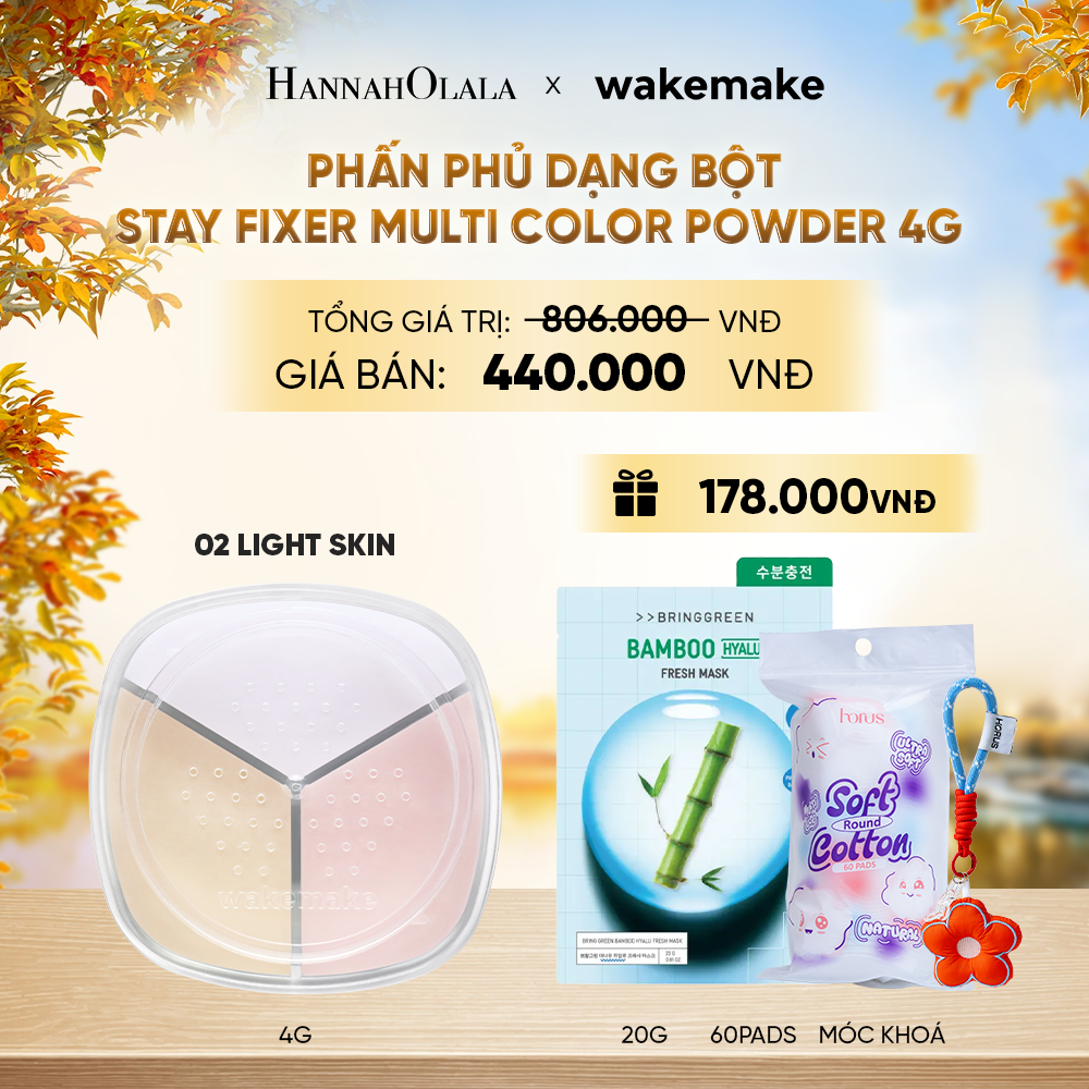  PHẤN PHỦ DẠNG BỘT WAKEMAKE STAY FIXER MULTI COLOR POWDER BA TÔNG MÀU KẾT HỢP 4G - E563 