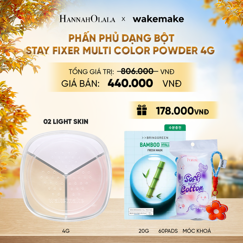  PHẤN PHỦ DẠNG BỘT WAKEMAKE STAY FIXER MULTI COLOR POWDER BA TÔNG MÀU KẾT HỢP 4G - E563 