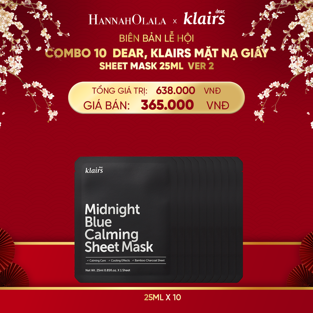  DEAL 10 : COMBO 10 DEAR, KLAIRS MẶT NẠ GIẤY SHEET MASK 25ML VER 2 