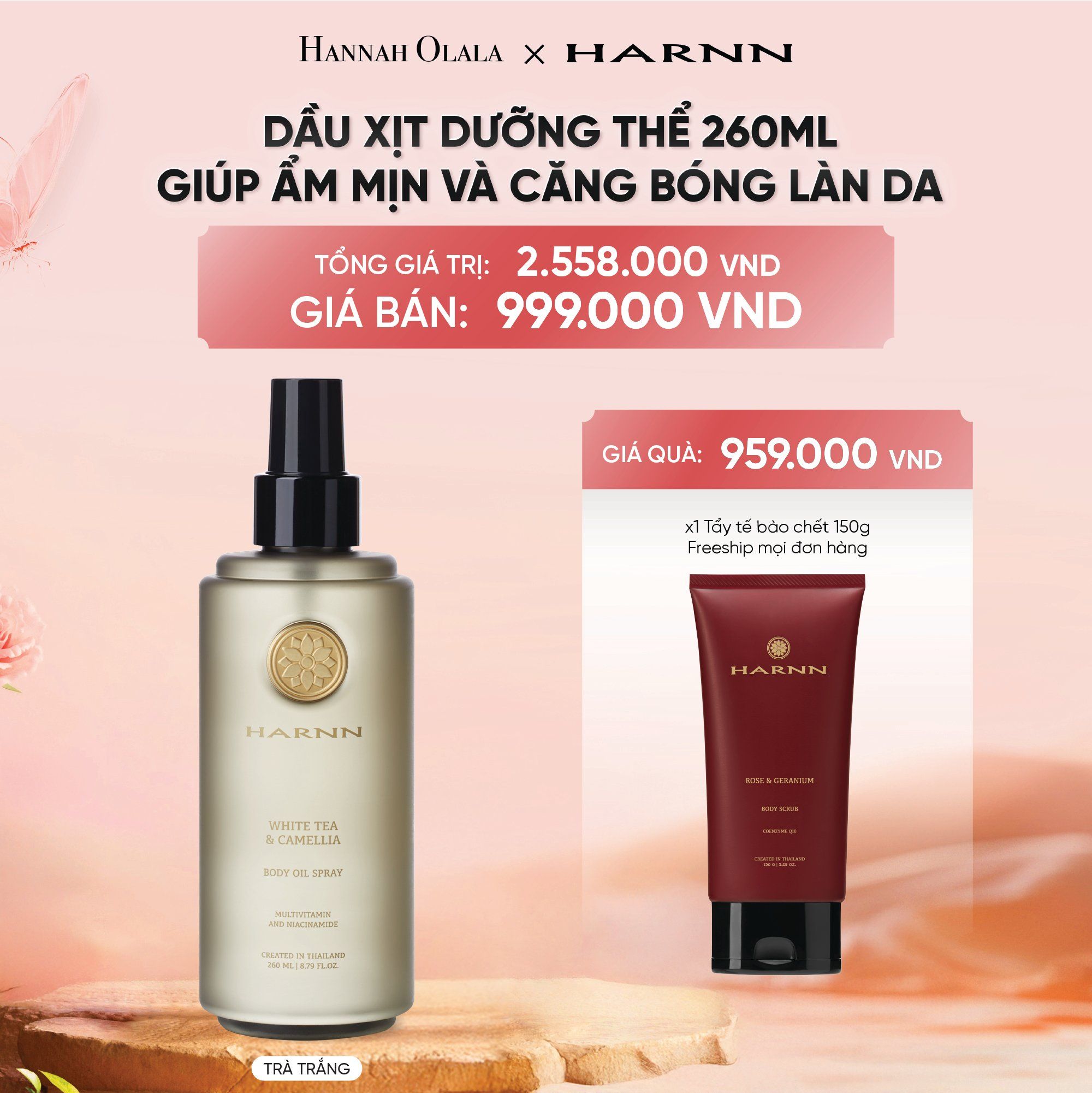  DEAL 6: BODY OIL SPRAY - DẦU XỊT DƯỠNG THỂ HARNN GIÚP ẨM MỊN VÀ CĂNG BÓNG LÀN DA 260ML 