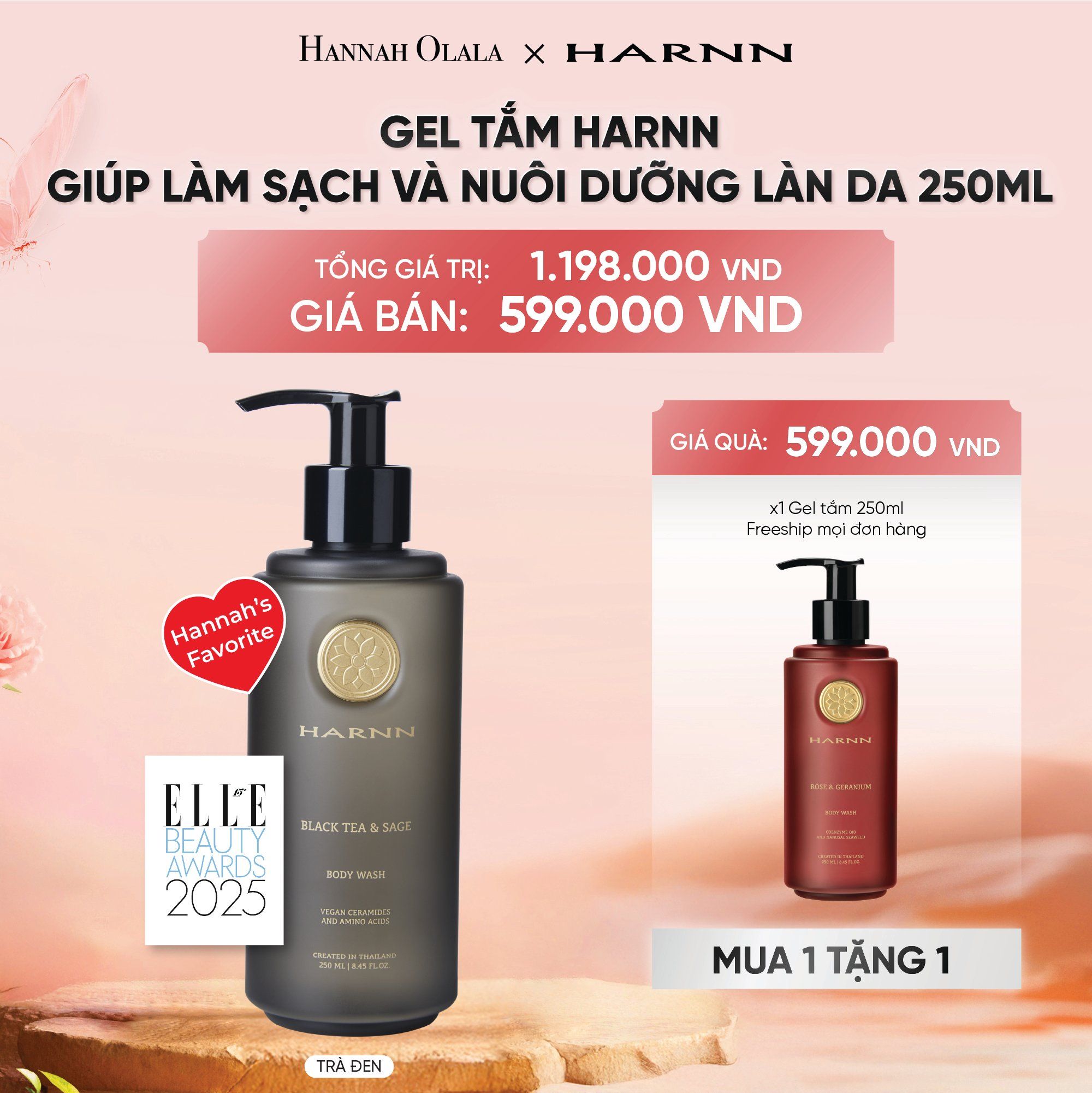  DEAL 19: [MUA 1 TẶNG 1] GEL TẮM HARNN GIÚP LÀM SẠCH VÀ NUÔI DƯỠNG LÀN DA 250ML - BODY WASH 