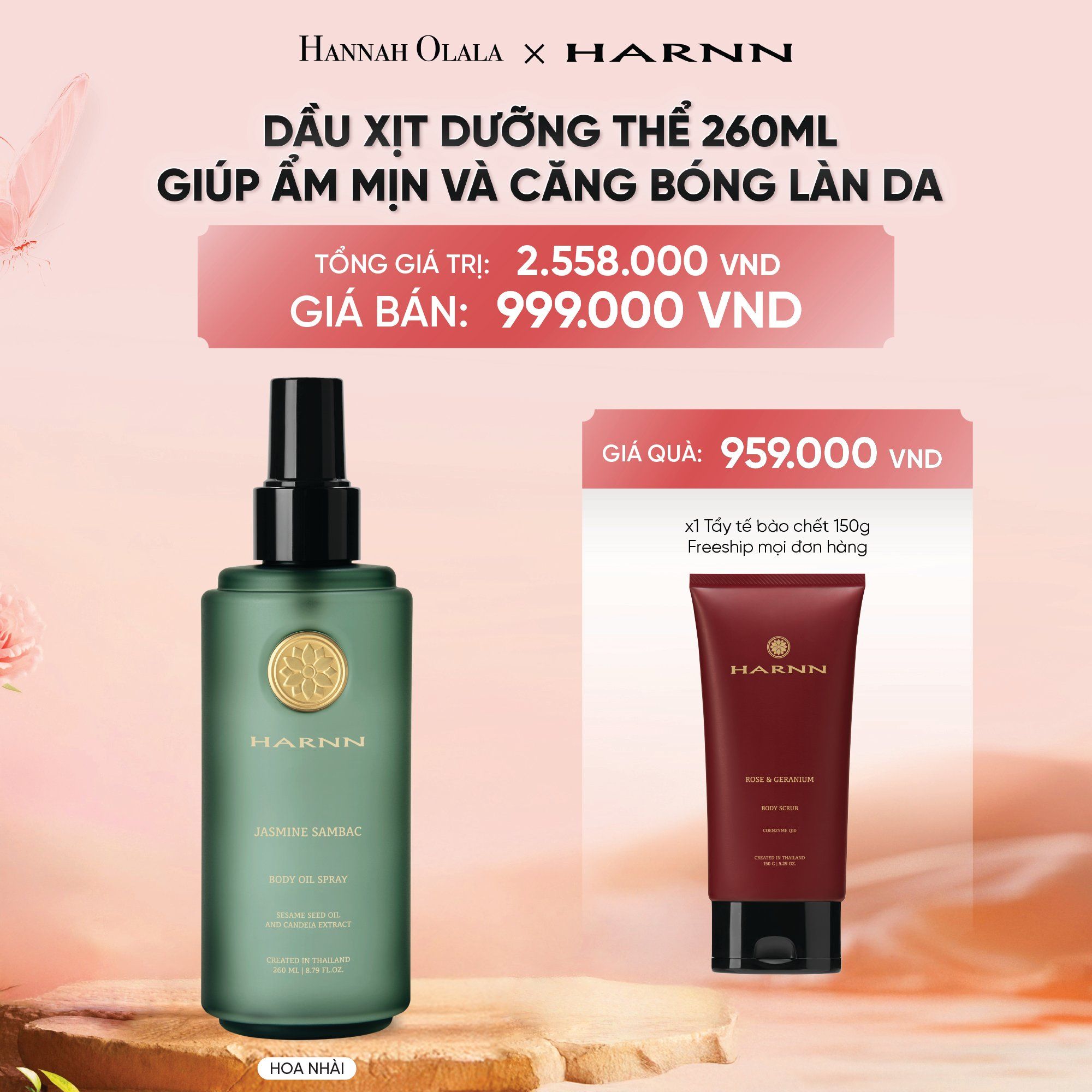  DEAL 6: BODY OIL SPRAY - DẦU XỊT DƯỠNG THỂ HARNN GIÚP ẨM MỊN VÀ CĂNG BÓNG LÀN DA 260ML 