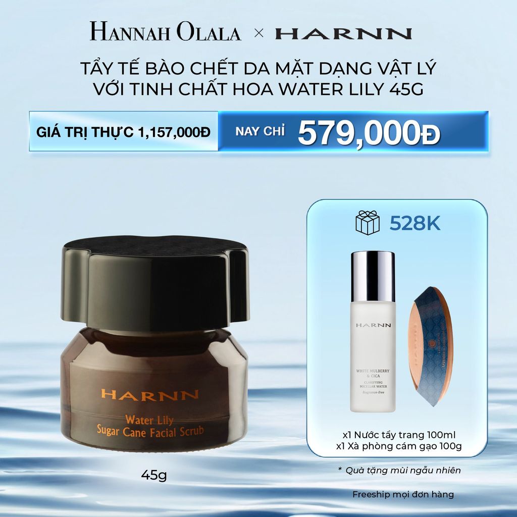  DEAL 4: TẨY TẾ BẢO CHẾT DA MẶT DẠNG VẬT LÝ VỚI TINH CHẤT HOA WATER LILY HARNN 45G 