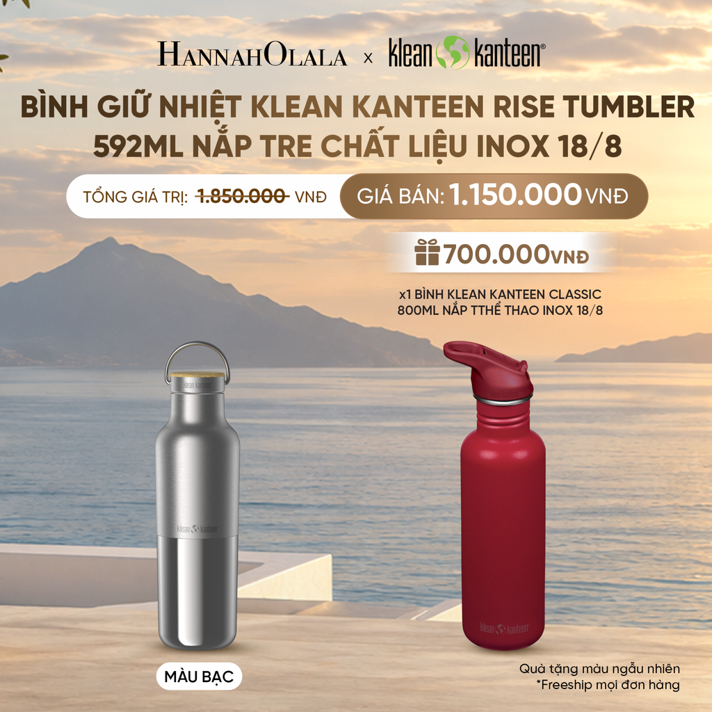  BÌNH NƯỚC KLEAN KANTEEN RISE REFLECT TUMBLER 592ML NẮP TRE CHẤT LIỆU INOX 18/8 