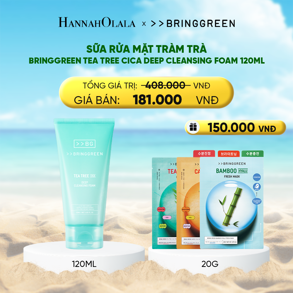 A1492_deal 1: sửa rửa mặt tràm trà bring green tea tree cica deep cleansing foam 120ml