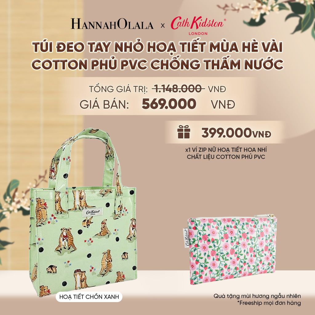  TÚI ĐEO TAY NHỎ CATH KIDSTON HOẠ TIẾT MÙA HÈ VÀI COTTON PHỦ PVC CHỐNG THẤM NƯỚC - A2397 