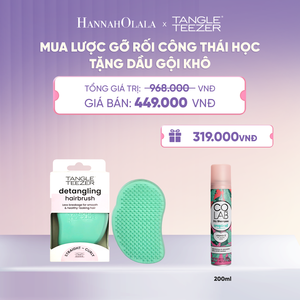  LƯỢC CHẢI GỠ RỐI TÓC ƯỚT CÔNG THÁI HỌC MÀU XANH TẶNG DẦU GỘI KHÔ COLAB HƯƠNG TRÁI CÂY NHIỆT ĐỚI (KHÔNG ĐỂ LẠI VỆ TRẮNG, SẠCH TÓC TỨC THÌ) - H046 