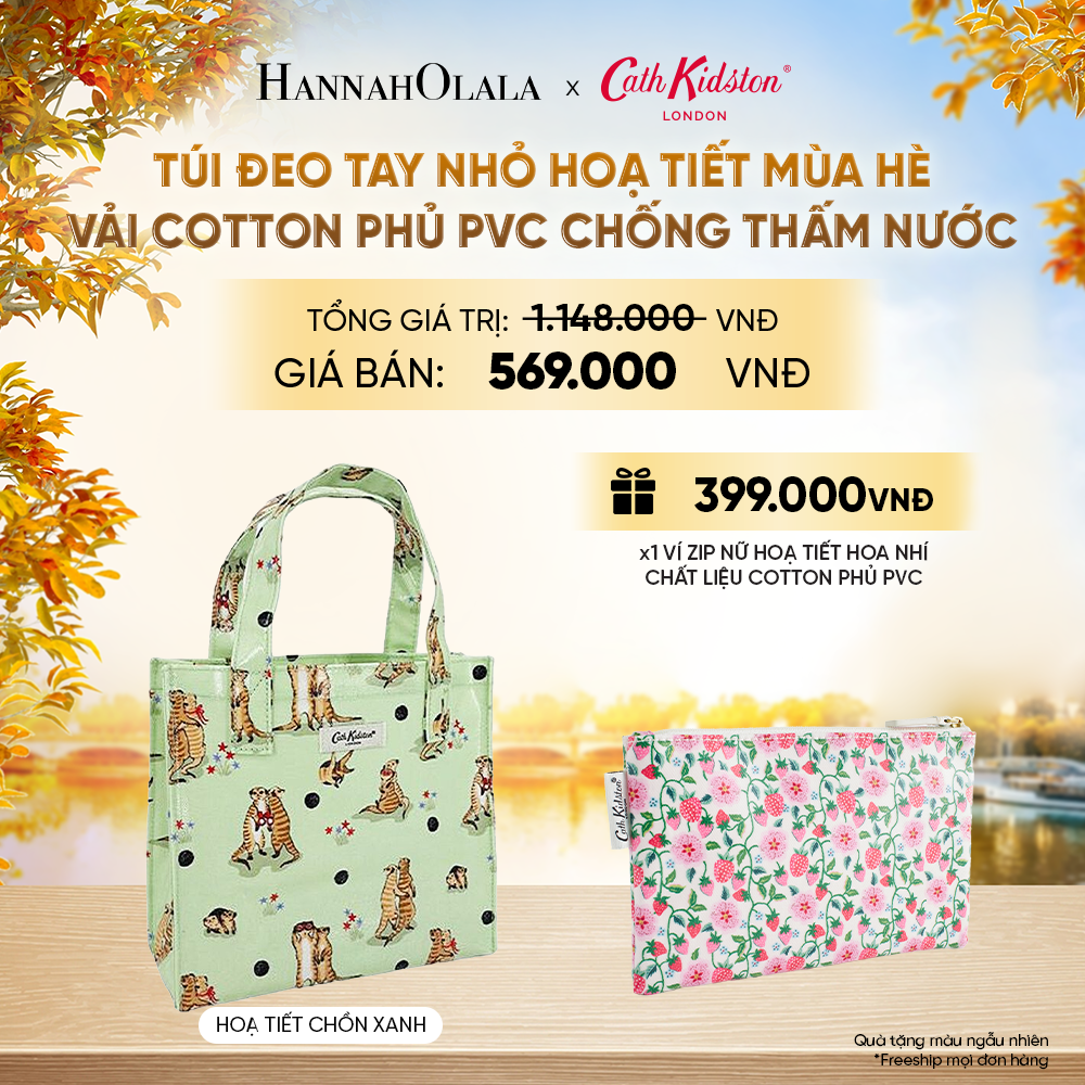  TÚI ĐEO TAY NHỎ CATH KIDSTON HOẠ TIẾT MÙA HÈ VÀI COTTON PHỦ PVC CHỐNG THẤM NƯỚC - E248 