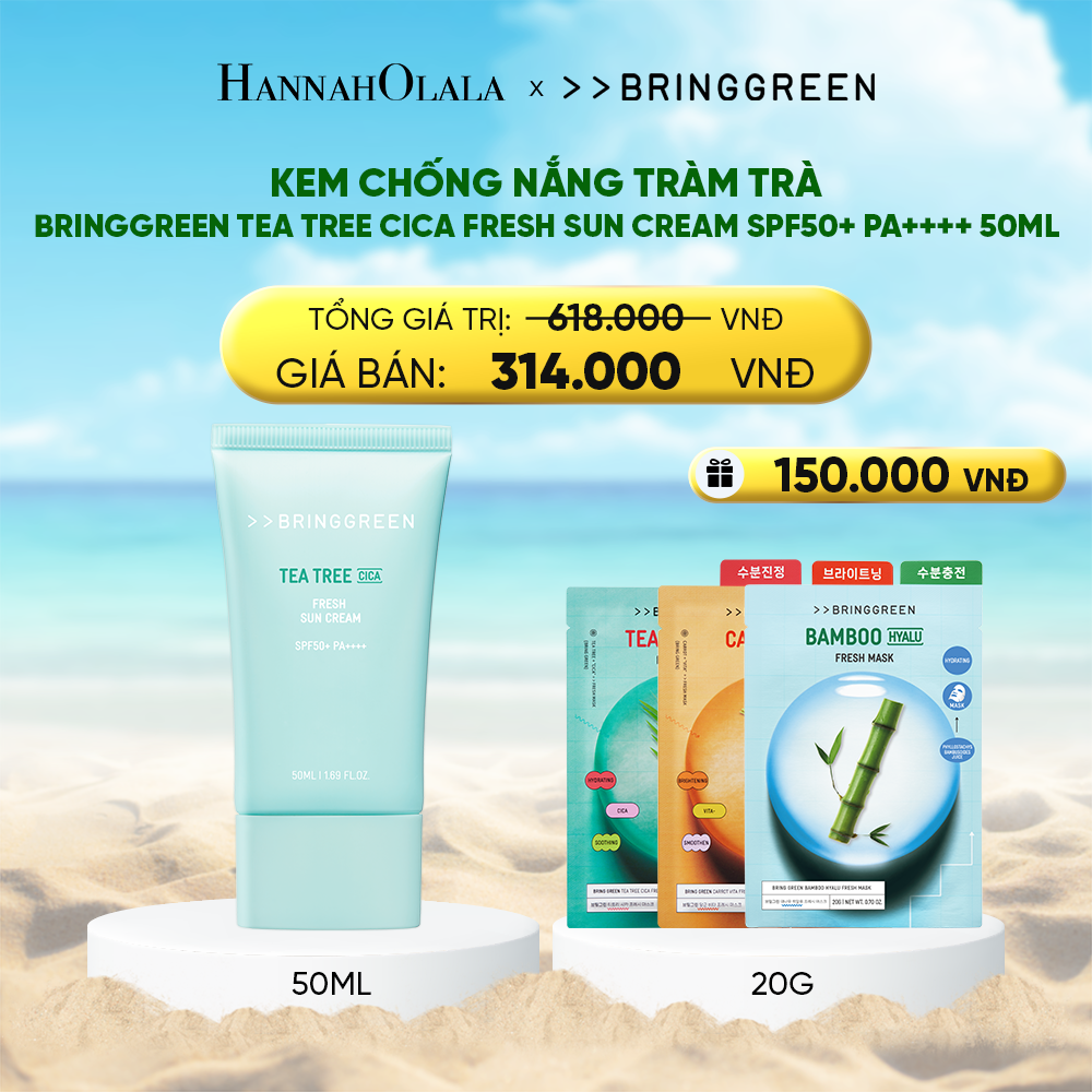  DEAL 3: KEM CHỐNG NẮNG TRÀM TRÀ BRING GREEN TEA TREE CICA FRESH SUN CREAM SPF50+ PA++++ 50ML 