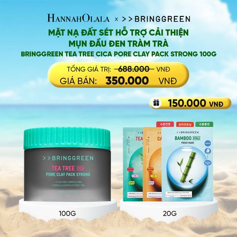  DEAL 5: MẶT NẠ ĐẤT SÉT HỖ TRỢ CẢI THIỆN MỤN ĐẦU ĐEN TRÀM TRÀ BRING GREEN TEA TREE CICA PORE CLAY PACK STRONG 100G 