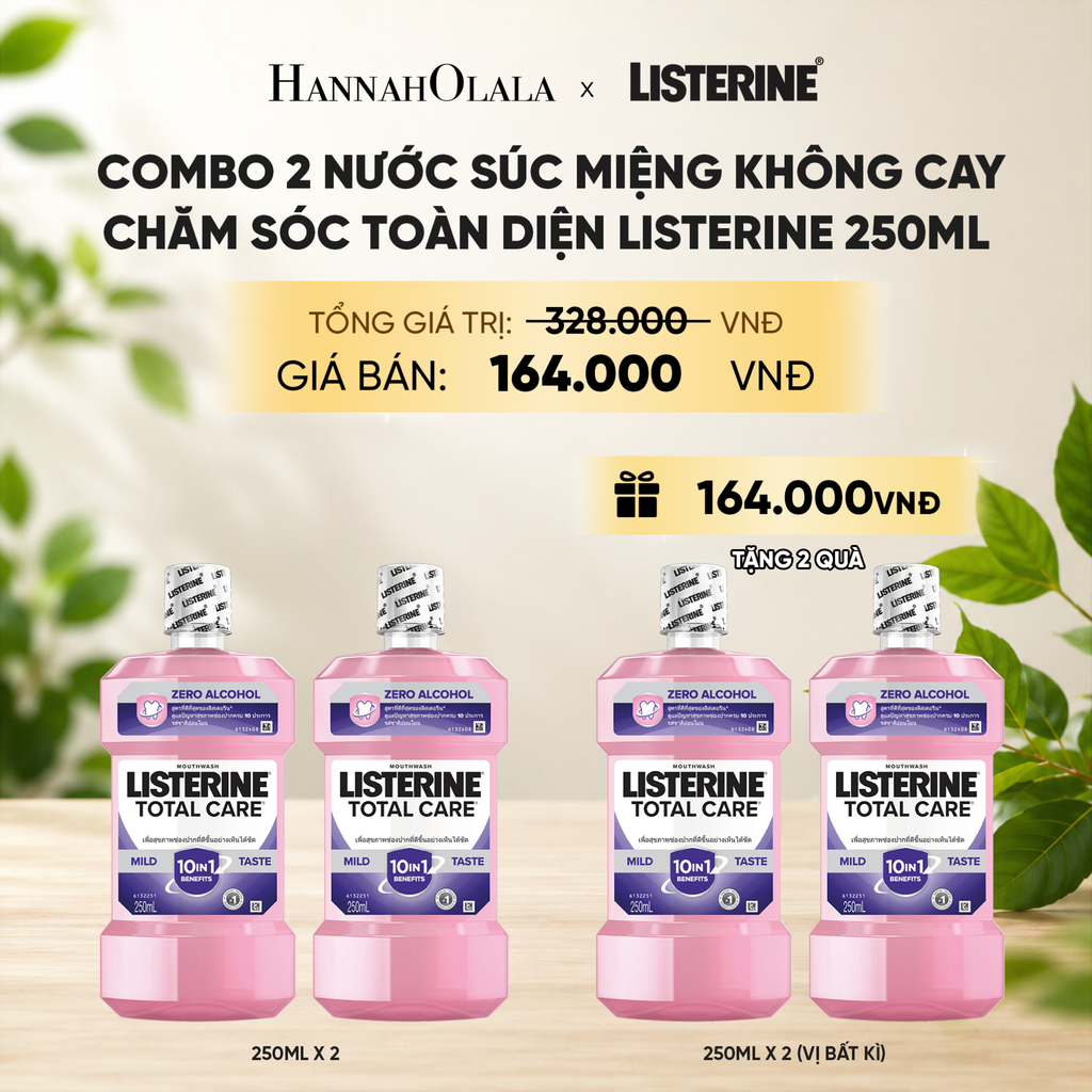  MUA 2 TẶNG 2 NƯỚC SÚC MIỆNG CHĂM SÓC TOÀN DIỆN KHÔNG CAY LISTERINE TOTAL CARE ZERO 250ML 