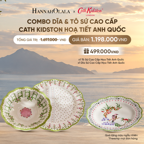  COMBO DĨA & TÔ SỨ CAO CẤP CATH KIDSTON HOẠ TIẾT ANH QUỐC 