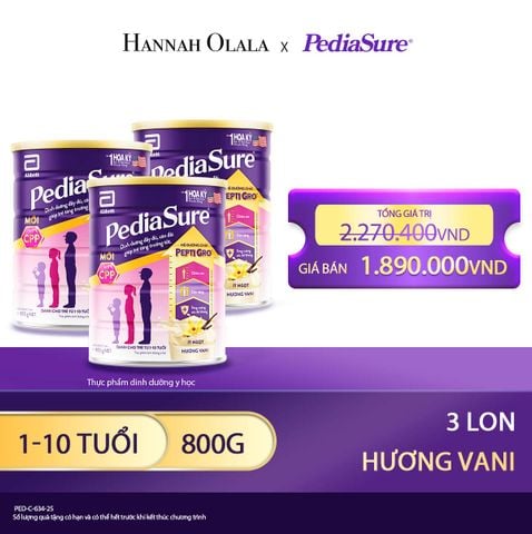  E94_DEAL 3: 3 LON PEDIASURE DẠNG BỘT HƯƠNG VANI 800G 