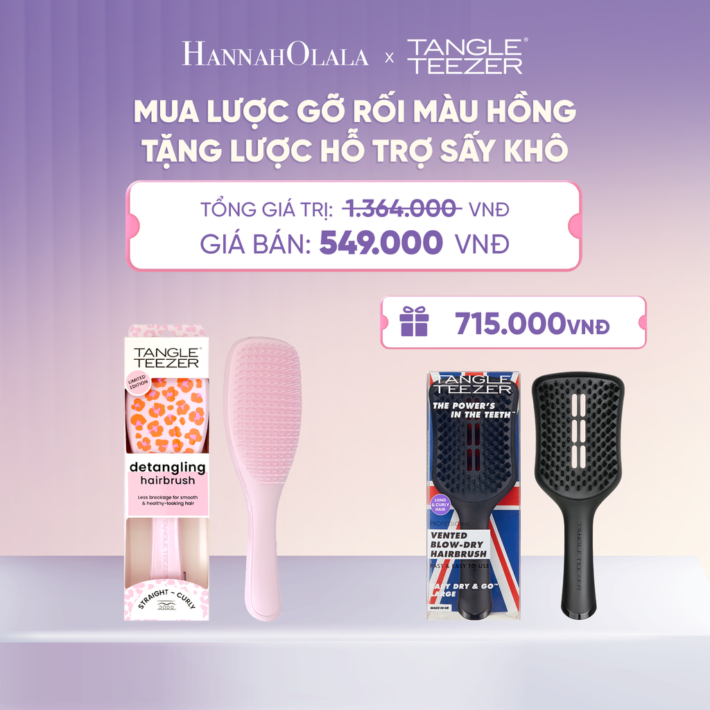  LƯỢC CHẢI GỠ RỐI TÓC ƯỚT MÀU HỒNG HOẠ TIẾT TẶNG LƯỢC GỠ RỐI HỖ TRỢ SẤY NHANH LỚN MÀU ĐEN - H044 