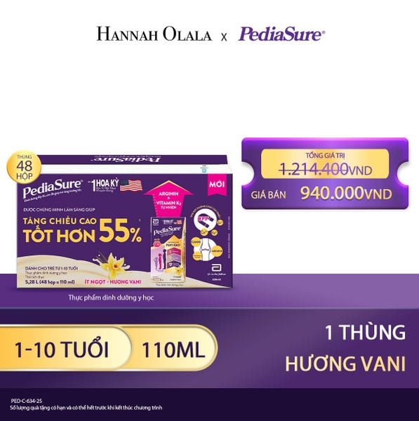  E78_DEAL 4: 1 THÙNG PEDIASURE PHA SẴN HƯƠNG VANI 110ML 