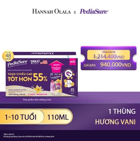  E78_DEAL 4: 1 THÙNG PEDIASURE PHA SẴN HƯƠNG VANI 110ML 