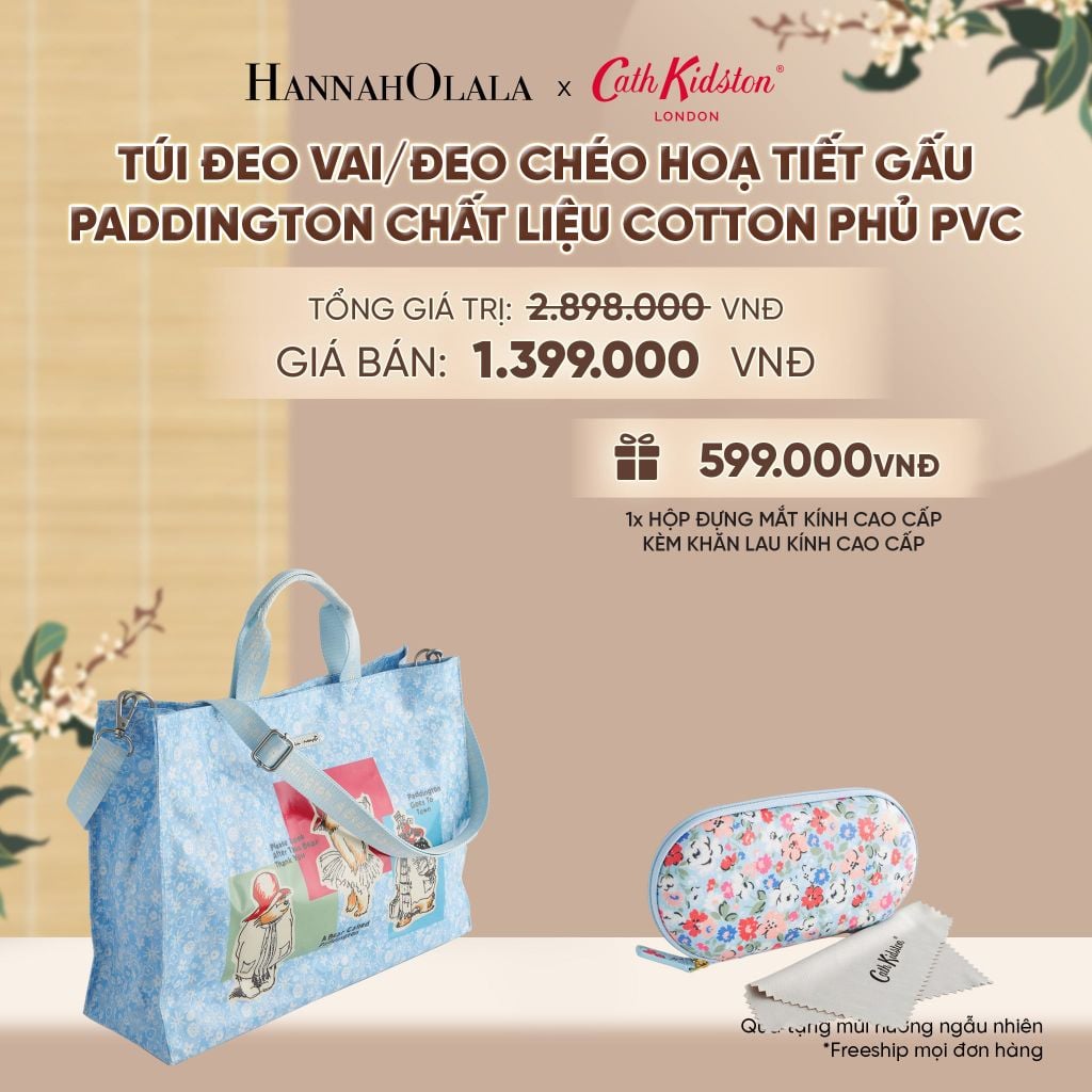  TÚI ĐEO VAI/ĐEO CHÉO CATH KIDSTON HOẠ TIẾT GẤU PADDINGTON CHẮT LIỆU COTTON PHỦ PVC MỜ TRƯỢT NƯỚC - A2404 