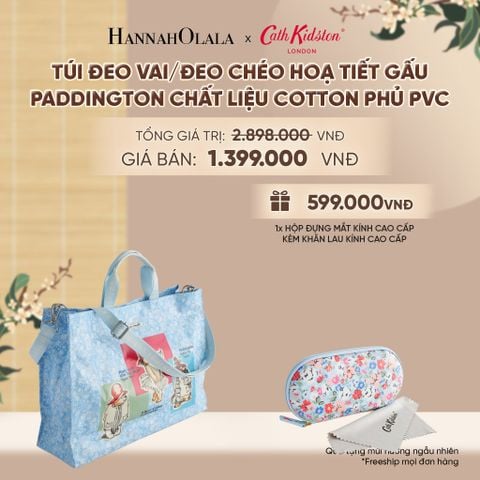  TÚI ĐEO VAI/ĐEO CHÉO CATH KIDSTON HOẠ TIẾT GẤU PADDINGTON CHẮT LIỆU COTTON PHỦ PVC MỜ TRƯỢT NƯỚC - A2404 