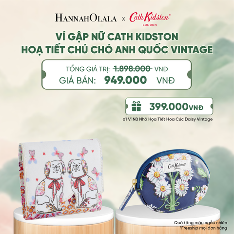  VÍ GẬP NỮ CATH KIDSTON HOẠ TIẾT CHÚ CHÓ ANH QUỐC VINTAGE CHẤT LIỆU COTTON PHỦ PVC MỜ TRƯỢT NƯỚC - A4037 