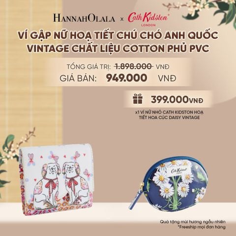  VÍ GẬP NỮ CATH KIDSTON HOẠ TIẾT CHÚ CHÓ ANH QUỐC VINTAGE CHẤT LIỆU COTTON PHỦ PVC MỜ TRƯỢT NƯỚC - A2405 