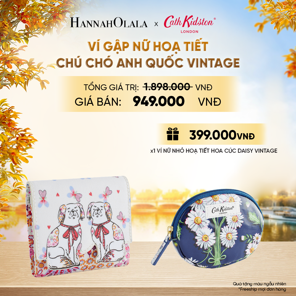  VÍ GẬP NỮ CATH KIDSTON HOẠ TIẾT CHÚ CHÓ ANH QUỐC VINTAGE CHẤT LIỆU COTTON PHỦ PVC MỜ TRƯỢT NƯỚC - E253 