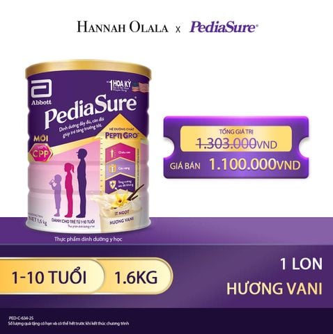  E80_DEAL 6: 1 LON PEDIASURE DẠNG BỘT HƯƠNG VANI 1.6KG 