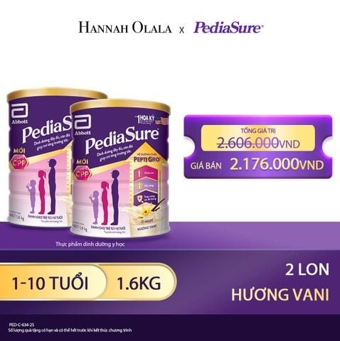  E81_DEAL 7: 2 LON PEDIASURE DẠNG BỘT HƯƠNG VANI 1.6KG 