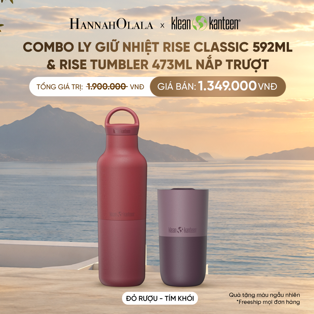  COMBO LY GIỮ NHIỆT KLEAN KANTEEN RISE CLASSIC 592ML & RISE TUMBLER 473ML NẮP TRƯỢT CHẤT LIỆU INOX 18/8 