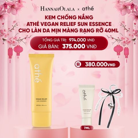  DEAL 3: KEM CHỐNG NẮNG ATHÉ VEGAN RELIEF SUN ESSENCE SPF50+PA++++ CHO LÀN DA MỊN MÀNG RẠNG RỠ 40ML 