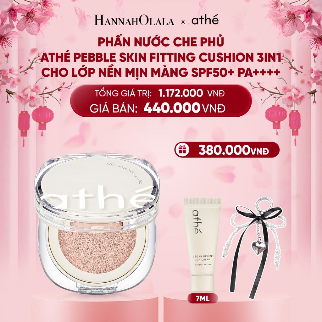  DEAL 5: PHẤN NƯỚC CHE PHỦ ATHÉ PEBBLE SKIN FITTING CUSHION 3IN1 CHO LỚP NỀN MỊN MÀNG SPF50+ PA++++ 