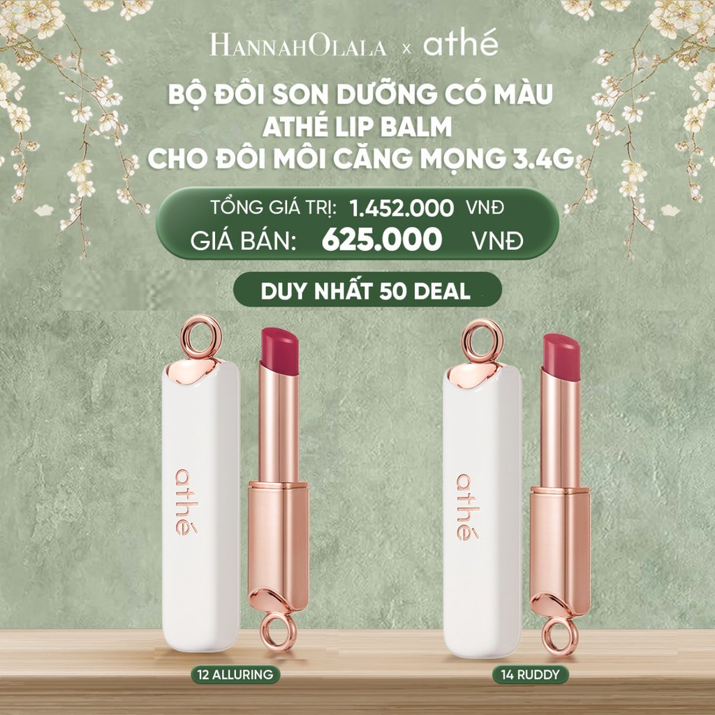  DEAL 1: FLASH DEAL COMBO 2 SON DƯỠNG CÓ MÀU ATHÉ AUTHENTIC LIP BALM CHO ĐÔI MÔI CĂNG MỌNG 3.4G (MÀU 14 RUDDY + 12 ALLURING) 