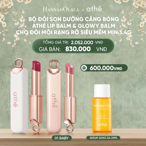  DEAL 2: COMBO SON DƯỠNG CÓ MÀU ATHÉ LIP BALM 3.4G + SON DƯỠNG CĂNG BÓNG ATHÉ LIP GLOWY BALM 3.4G (MÀU 01 BABY) 