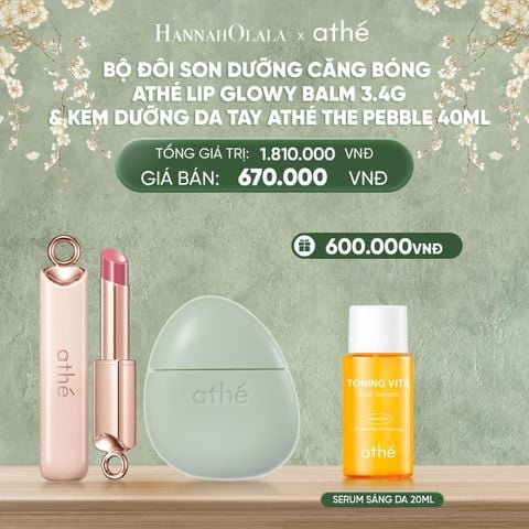  DEAL 3: COMBO SON DƯỠNG CĂNG BÓNG ATHÉ AUTHENTIC LIP GLOWY BALM 3.4G VỚI KEM DƯỠNG DA TAY ATHÉ THE PEBBLE 40ML 