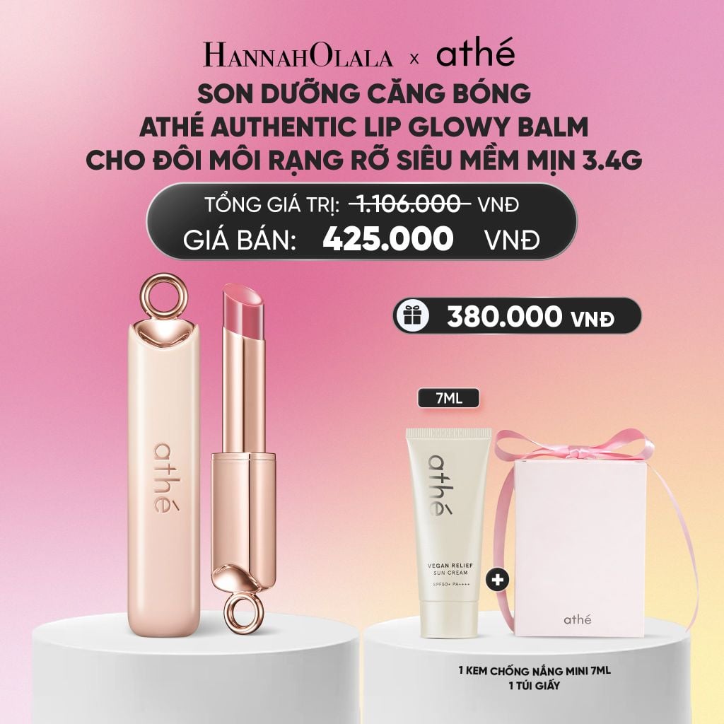  SON DƯỠNG CĂNG BÓNG ATHÉ AUTHENTIC LIP GLOWY BALM CHO ĐÔI MÔI RẠNG RỠ SIÊU MỀM MỊN 3.4G_A2293 