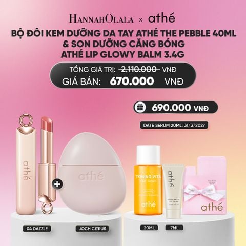  COMBO KEM DƯỠNG DA TAY ATHÉ THE PEBBLE 40ML VỚI SON DƯỠNG CĂNG BÓNG ATHÉ AUTHENTIC LIP GLOWY BALM 3.4G (MÀU 04 DAZZLE)_A2296 