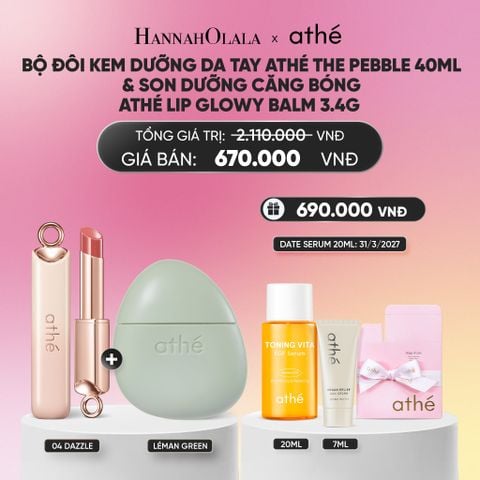  COMBO KEM DƯỠNG DA TAY ATHÉ THE PEBBLE 40ML VỚI SON DƯỠNG CĂNG BÓNG ATHÉ AUTHENTIC LIP GLOWY BALM 3.4G (MÀU 04 DAZZLE)_A2296 