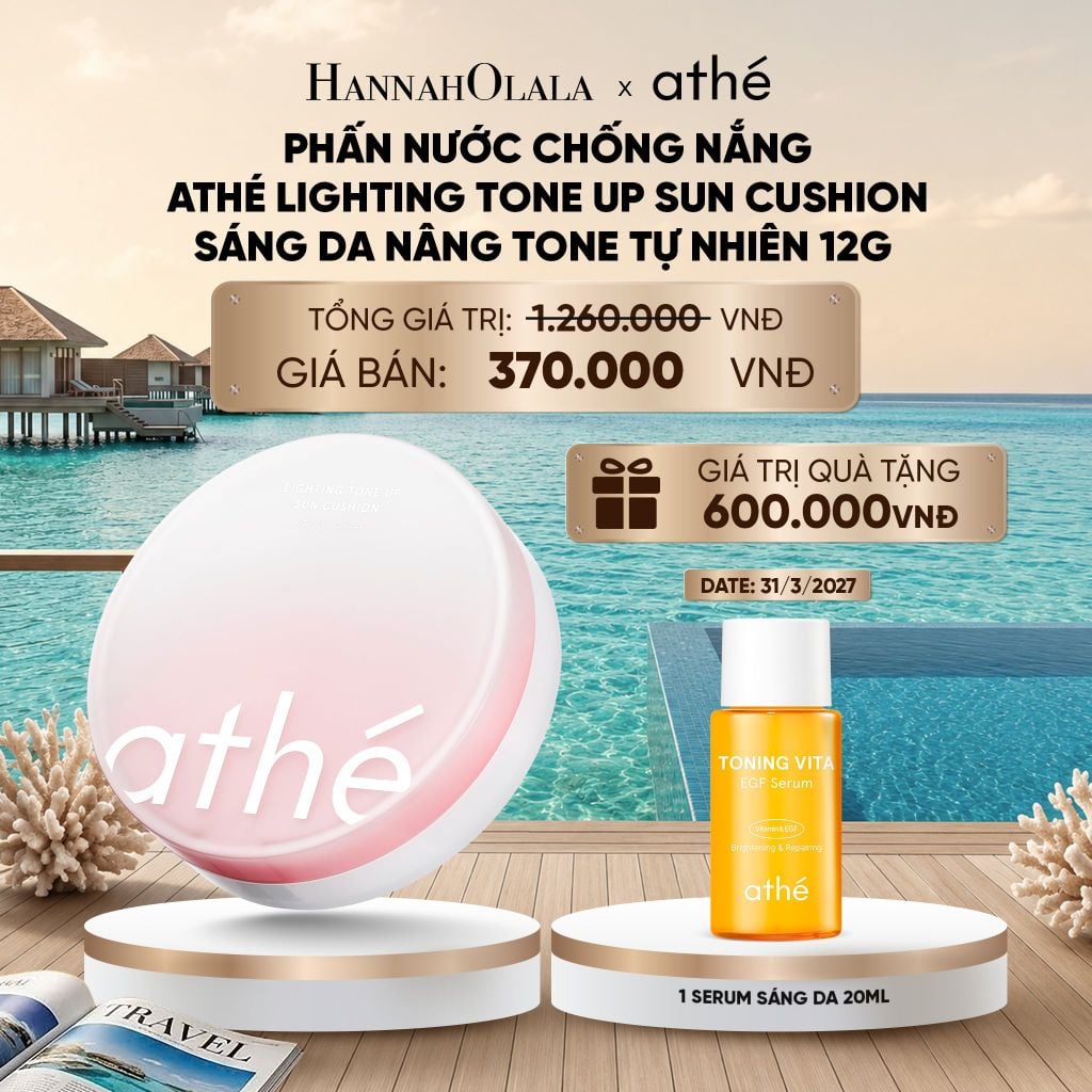  PHẤN NƯỚC CHỐNG NẮNG ATHÉ LIGHTING TONE UP SUN CUSHION SÁNG DA NÂNG TONE TỰ NHIÊN 12G_ D1832 