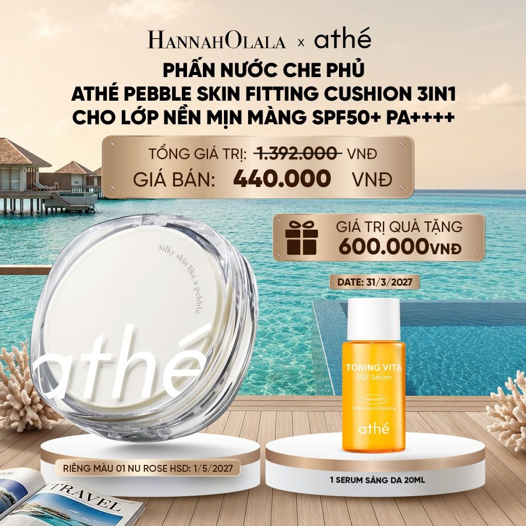  PHẤN NƯỚC CHE PHỦ ATHÉ PEBBLE SKIN FITTING CUSHION 3IN1 CHO LỚP NỀN MỊN MÀNG SPF50+ PA++++_ D1899 