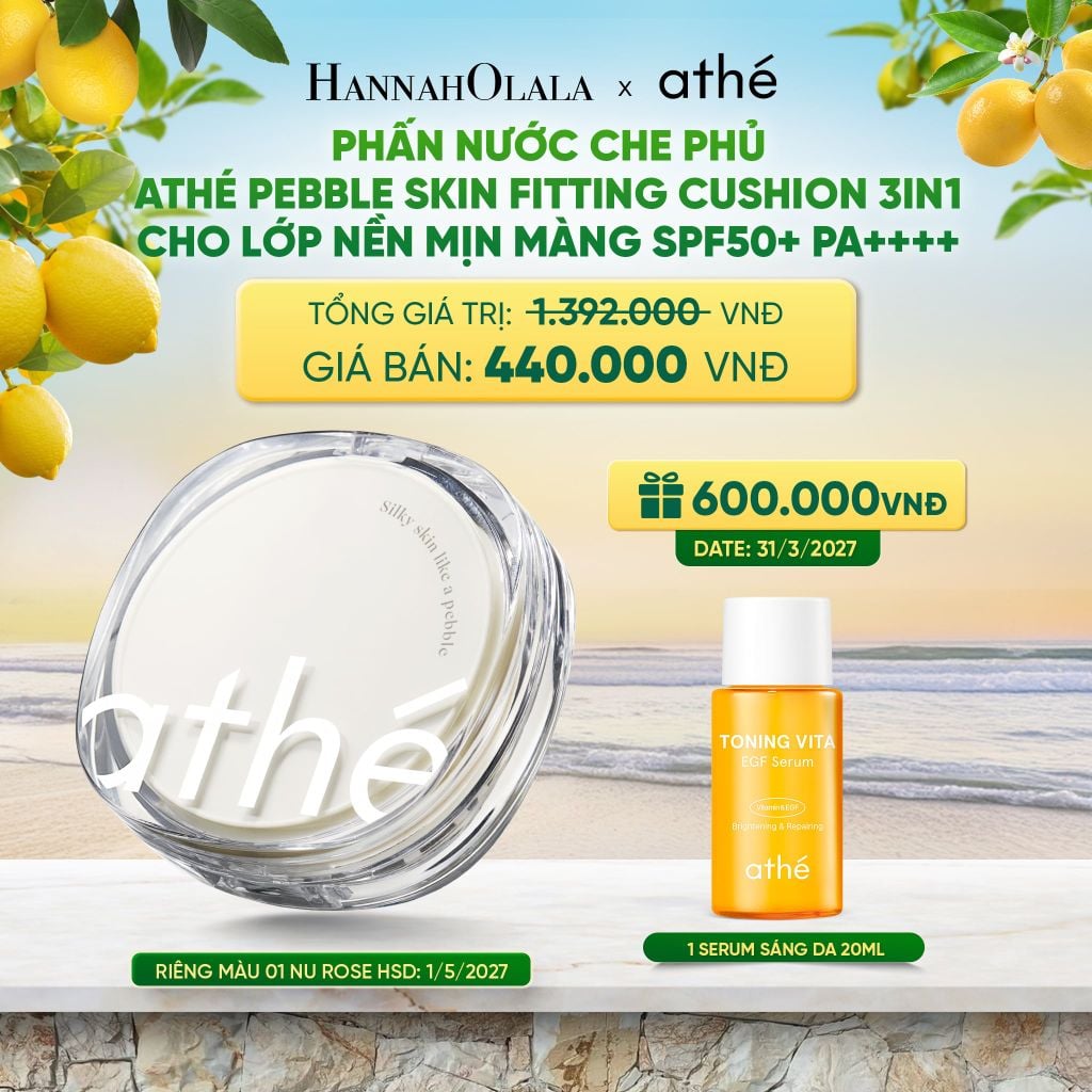  PHẤN NƯỚC CHE PHỦ ATHÉ PEBBLE SKIN FITTING CUSHION 3IN1 CHO LỚP NỀN MỊN MÀNG SPF50+ PA++++ - A682 
