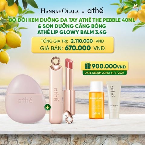  COMBO KEM DƯỠNG DA TAY ATHÉ THE PEBBLE 40ML VỚI SON DƯỠNG CĂNG BÓNG ATHÉ AUTHENTIC LIP GLOWY BALM 3.4G (Màu 04 DAZZLE) - A689 