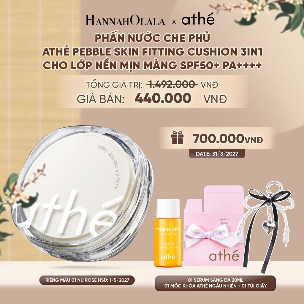  PHẤN NƯỚC CHE PHỦ ATHÉ PEBBLE SKIN FITTING CUSHION 3IN1 CHO LỚP NỀN MỊN MÀNG SPF50+ PA++++ - A1581 
