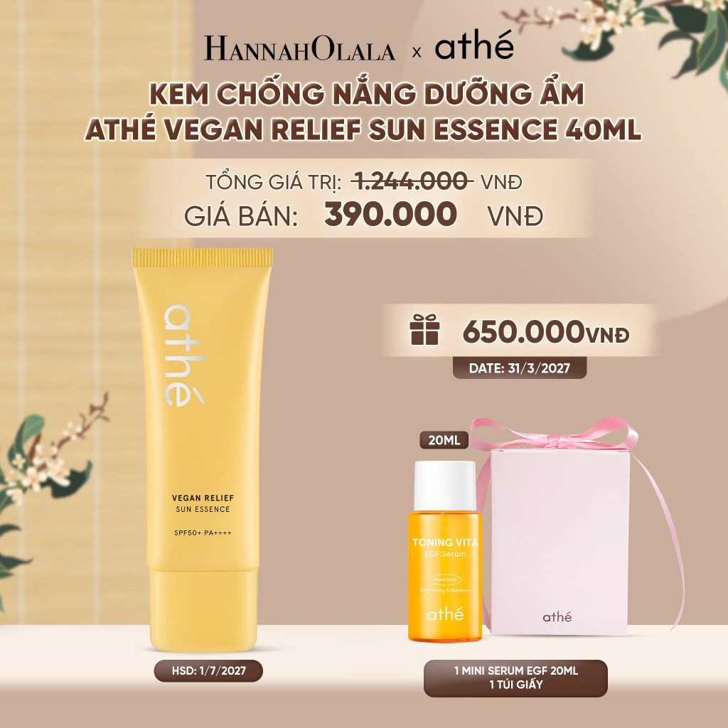  KEM CHỐNG NẮNG DƯỠNG ẨM ATHÉ VEGAN RELIEF SUN ESSENCE 40ML - A1584 