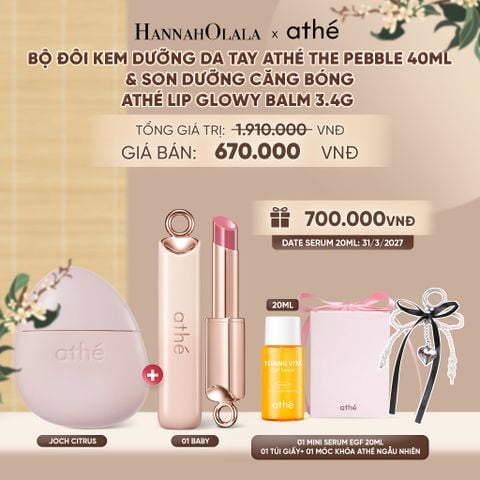 COMBO KEM DƯỠNG DA TAY ATHÉ THE PEBBLE 40ML VỚI SON DƯỠNG CĂNG BÓNG ATHÉ AUTHENTIC LIP GLOWY BALM 3.4G (MÀU 01 BABY) - A1588 
