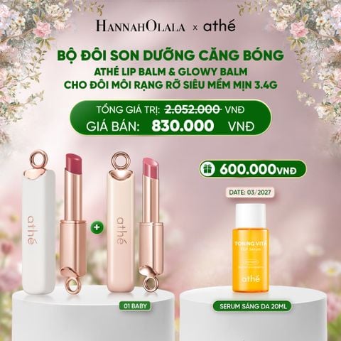  DEAL 1: COMBO SON DƯỠNG CÓ MÀU ATHÉ LIP BALM 3.4G + SON DƯỠNG CĂNG BÓNG ATHÉ LIP GLOWY BALM 3.4G (MÀU 01 BABY) 