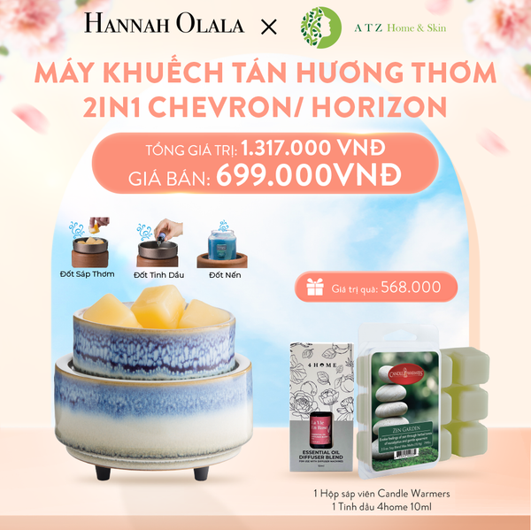  A946_DEAL 2: MUA MÁY KTHT 2IN1 CHEVRON/ HORIZON TẶNG 1 HỘP SÁP VIÊN CANDLE WARMERS VÀ TẶNG 2 TINH DẦU 4HOME 10ML 