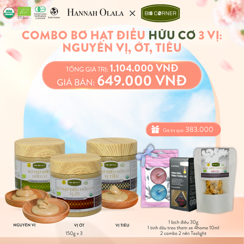 A122_DEAL 3: COMBO BƠ HẠT ĐIỀU HỮU CƠ 3 VỊ - NGUYÊN VỊ, ỚT, TIÊU 