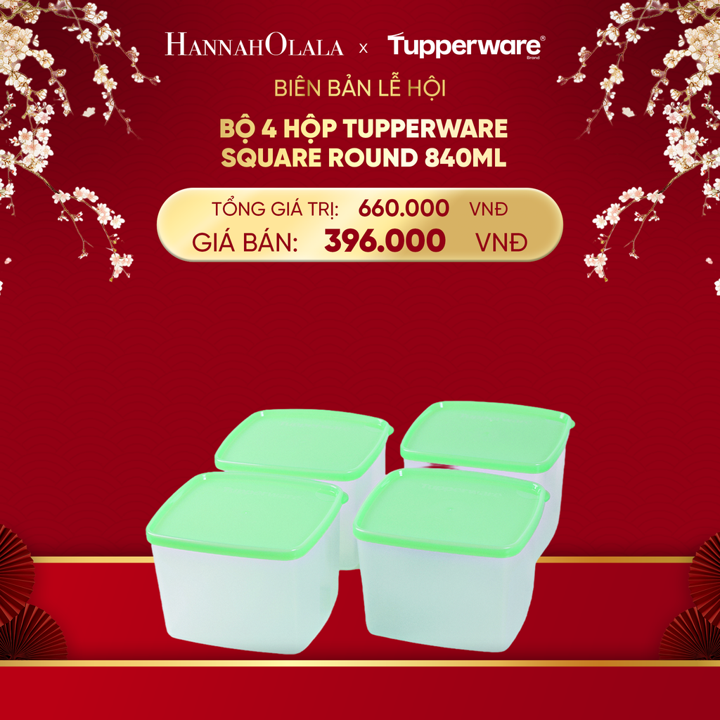 DEAL 8: BỘ 4 HỘP ĐỰNG THỰC PHẨM TUPPERWARE SQUARE ROUND 840ML 