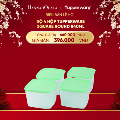  DEAL 8: BỘ 4 HỘP ĐỰNG THỰC PHẨM TUPPERWARE SQUARE ROUND 840ML 