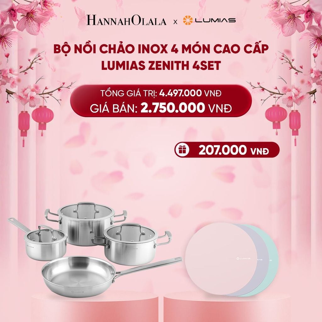  DEAL 25: BỘ NỒI CHẢO INOX 4 MÓN CAO CẤP LUMIAS ZENITH 4SET 
