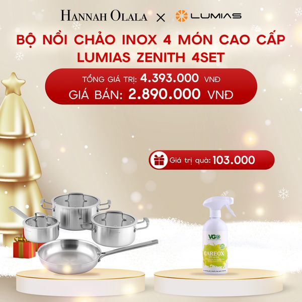  A100_DEAL 36: BỘ NỒI CHẢO INOX 4 MÓN CAO CẤP LUMIAS ZENITH 4SET 